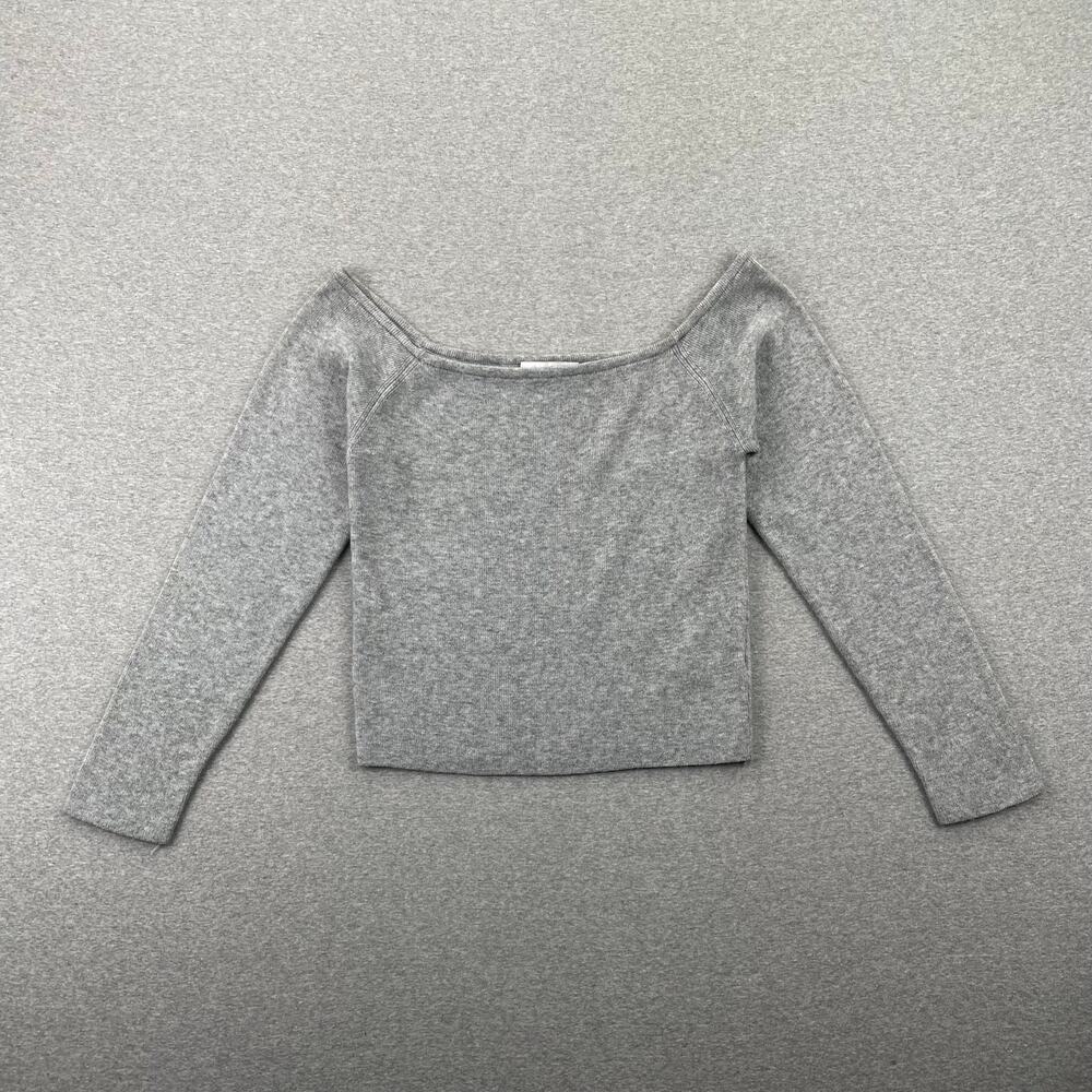 WAYF Sweater Womens L Gray Off Shoulder Ribbed Knit Top Minimalist Soft Capsule